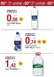Folleto BonpreuEsclat Página 38: Aigua VILADRAU €1,42, Font Vella aigua tap esport €0,74