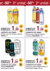 Folleto BonpreuEsclat Página 39: Kombucha Flax €1,91, Aquarius refresc zero original, préssec o taronja €1,58