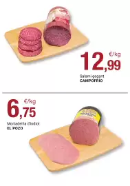 Folleto BonpreuEsclat Página 70: Campo Frío salami gegant €12,99, El Pozo mortadel·la d'indiot €6,75