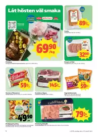 Coop Nära reklamblad vecka 38 Sida 4: Lithells varmkorv/wienerkorv €59,00, John's Selection Grytstek av högre €145,00