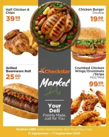 Check Star catalogue Page 5: Half Chicken & Chips €39,99, Grilled Boerewors Roll €25,00