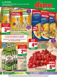 Dino gazetka tydzień 38 Strona 1: Piwo Namysłów Pils €2,45, Mokra karma dla psa z drobiem Doogy €3,85