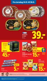 Lidl tilbudsavis uge 39 Side 40: Pågen Vaniljeboller eller gifler €15,00, Monster energidrik €45,00