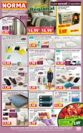 Catalogue Norma semaine 39 page 1: TODAY Drap-housse jersey €6,99, BLEU CÂLIN Couette réversible été / hiver €39,99