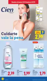 Catálogo Lidl semana 39 Página 26: Cien Discos para desmaquillar €1,79, Cien Agua micelar Sensitive €2,39