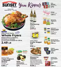 Sunset Foods weekly ad week 38 Page 1: Evian €5,99, Florida's Natural Orange Juice €3,99