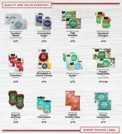 Sunset Foods weekly ad week 38 Page 7: Essential Everyday Purified Water €7,00, Wild Harvest frozen vegetables €5,00