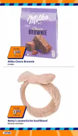 Action folder week 38 Pagina 17: Milka Choco Brownie €1,99, Betty's cosmetische hoofdband €0,79