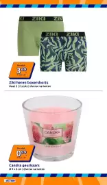 Action folder week 38 Pagina 2: Ziki heren boxershorts €3,49, Candra geurkaars €0,99