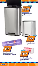 Action folder week 38 Pagina 22: Dumil vuilniszakken met trekband €0,49, Roestvrij stalen pedaalemmer €24,95