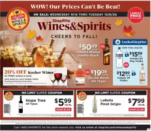 ShopRite flyer Page 1: Knob Creek On the Rocks €19,09, Labella Pinot Grigio €7,99
