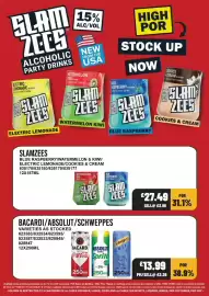 Bestway leaflet week 38 Page 5: Bacardi/absolut/schweppes €13,99, Slamzees electric lemonade €27,49