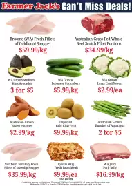 Farmer Jack's catalogue Page 1: WA Grown Lebanese Cucumbers €5,99, Imported Gold Kiwi Fruit €9,99
