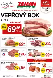 ZEMAN leták týden 39 Strana 1: Zeman uzený bok s kostí €99,90, Kýty masový kříž vepřový €69,90