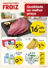 Folheto Froiz Página 1: Banana €1,15, Água com gás Frize €2,59