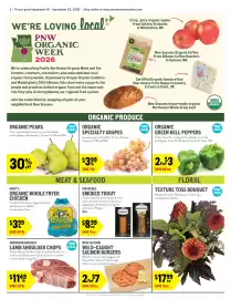 New Seasons Market weekly ad week 38 Page 2: Mary's organic whole fryer chicken €3,99, Rivernce Smoked Trout €8,99