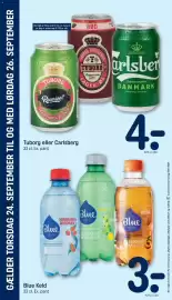 REMA 1000 tilbudsavis uge 39 Side 29: Blue Keld €3,00, Tuborg eller Carlsberg €4,00
