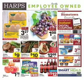 Harp's Market weekly ad week 38 Page 1: XL Red Seedless Grapes €1,98, Sanderson Farms Fresh Boneless Skinless Breasts €3,27