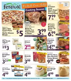 Festival Foods weekly ad week 38 Page 1: Bellatoria ultra thin crust pizza €5,00, Chobani flip Greek Yogurt €3,00