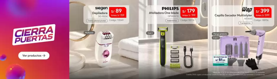 Catálogo Hiraoka semana 38 Página 20: Wap cepillo secador multistyler €399,00, Philips afeitadora one blade €179,00