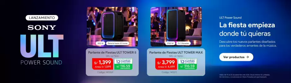 Catálogo Hiraoka semana 38 Página 22: Ult parlante de fiestas tower 5 €1.399,00, Parlante de Fiestas ULT TOWER MAX €3.799,00