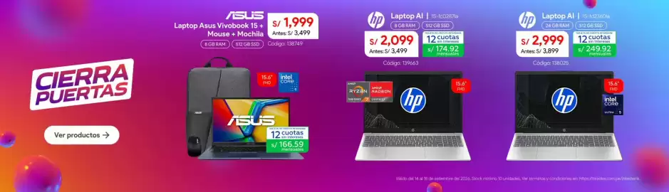 Catálogo Hiraoka semana 38 Página 4: Hp laptop ai 15-fc0287la €2.099,00, Hp laptop ai 15-fd2360la €2.999,00