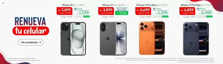 Catálogo Hiraoka semana 38 Página 9: IPhone 17 6.3 256 GB €3.899,00, IPhone 17 Pro Max 6.9 256 GB €5.299,00