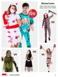 Kmart catalogue Page 15: Zombie Squad cheerleader costume €25,00, Clown Costume €25,00