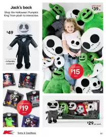 Kmart catalogue Page 18: Disney Tim Burton's The Nightmare Before Christmas Plush 4 Pack €29,00, Inflatable costume €49,00