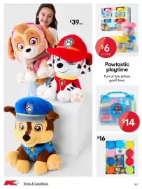 Kmart catalogue Page 16: Paw Patrol 9 Pack Dough & Stencils €16,00, Paw Patrol plush €39,00