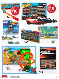 Kmart catalogue Page 31: Hot Wheels City T-Rex Blaze Battle €35,00, Hot Wheels Silver Series Fast & Furious €45,00