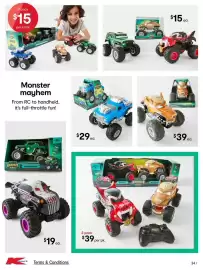 Kmart catalogue Page 34: Rampage Wrecks Wolfman €39,00, Monsters Rampage Rides RC Monster Truck €39,00