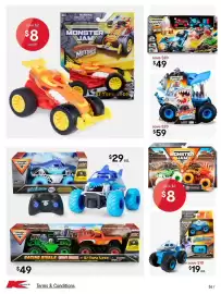 Kmart catalogue Page 36: Monster Jam Chomping Megalodon €59,00, Monster Jam Monster Motors Rev Up Raceway €49,00