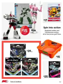 Kmart catalogue Page 40: Beyblade X Reaper Rhino C 4-55D €25,00, Transformers AMK Mini Series €15,00