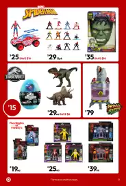 Target catalogue Page 13: Spiderman Movie Vehicle €25,00, Jurassic World Giganitic Action. Assorted €29,00