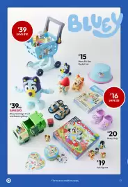 Target catalogue Page 37: Bluey Shopping Cart €39,00, Bluey Dance & Play Bluey €39,00