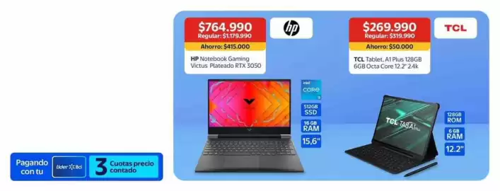 Catálogo Lider Página 7: Hp - notebook gaming plateado rtx3050 €415.000,00, Tcl - tablet €269.990,00