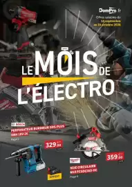 Catalogue DomPro page 1: Bosch - perforateur sds-plus gbh 18v-26 €329,00, Milwaukee - scie circulaire m18 fcsdc165-oc €359,00