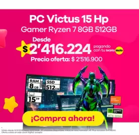 Catálogo Éxito Página 7: Hp PC Victus 15 Gamer Ryzen 7 8GB 512GB €2.416.224,00