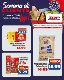 Encarte Rede Top Página 1: Cerveja brahma pilsen pack €47,99, Macarrão Galo Sêmola Integral €5,29