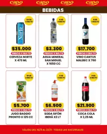 Catálogo Autoservicio Capo semana 38 Página 4: Cantus vino malbec €17.700,00, San miguel agua mineral €3.300,00