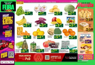 Encarte Muffato Página 1: Abacaxi Unidade ou Uva Branca sem Semente €6,99, Mandioca Sitio Esperança €6,99
