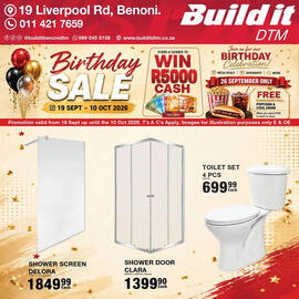 Build It catalogue Page 10: TOILET SET €699,99, SHOWER SCREEN DELORA €1.849,99