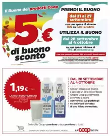 Volantino Coop Pagina 2: Latte microfiltrato parzialmente scremato o intero Origine Coop €1,19