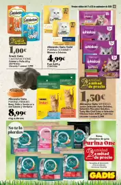 Folleto Gadis semana 38 Página 41: Purina Friskies €8,99, Catisfactions Snack Gato €1,00