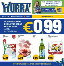 Volantino Hurrà Pagina 1: Affettati assortiti €0,99, Tuborg birra fresca spina €0,99