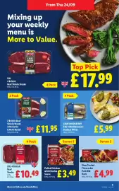 Lidl leaflet week 39 Page 5: Lighthouse Bay Mediterranean Seabass Fillets €5,99, British beef sirloin steaks €11,95