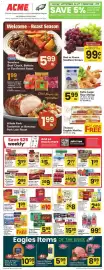 ACME weekly ad week 38 Page 1: Red or Green Seedless Grapes €0,99, Green Mountain or Donut Shop Coffee €5,99