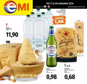 Volantino Emi Market Pagina 1: Grana Padano DOP €11,90, Levissima Acqua Oligominerale naturale/frizzante €1,98