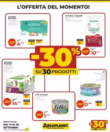 Volantino Arcaplanet Pagina 3: Hi fish for Cat €0,88, Life Cat natural Tonno con misto frutta €1,67